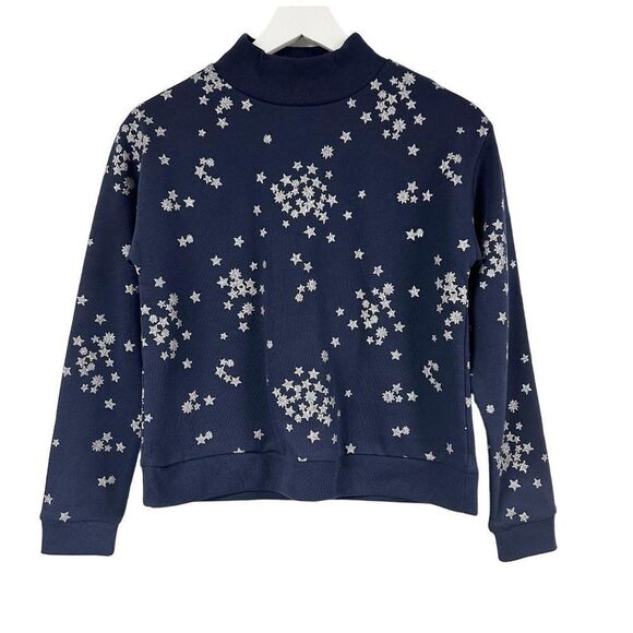 Crewcuts Navy Star Sweatshirt Silver Glitter Stars Girls Size XL - Picture 1 of 6